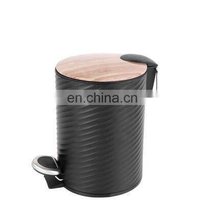 5 Liter Iron Powder Coating Pedal Bin Embossing Body Design Trash Can for Home Office and Kitchen Use Black Waste Bin photo-2