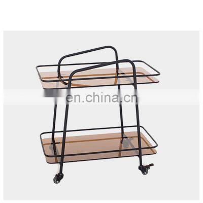 Luxury Hotel Furniture Dining Room Stainless Steel Bar Cart Serving Tea Trolley With 2 Layers Transparent Glass photo-5