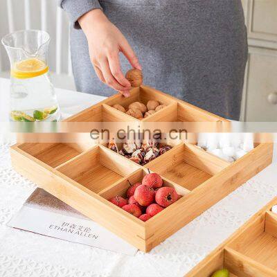 Bamboo Household Party Divided Grid Nine Grids Food Kitchen & Tabletop Office Dried Food Storage Box Pantry Organizer photo-3