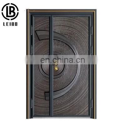 Luxury cast aluminum gold security exterior front villa double steel door with black frame