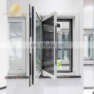 NFRC energy saving double glass  aluminum casement window with mosquito net screen