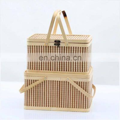 Best selling Woven storage basket with handle bamboo basket with lid Wholesale Made in Vietnam