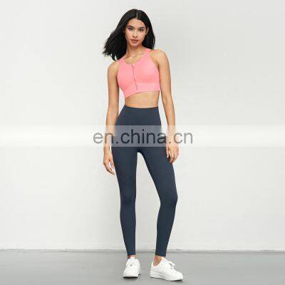 Front Zip Sports Bras Gym Custom Fitness Sets High Waisted Yoga Leggings With Back Pocket 80nylon 20spandex