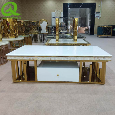 Factory living room furniture luxury metal coffee table set modern stainless steel coffee tables marble coffee table