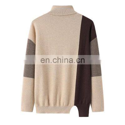 Women's Casual 100% Cashmere Turtleneck Pullover Plain Knitted 12GG Color Blocking Pattern for Winter photo-2