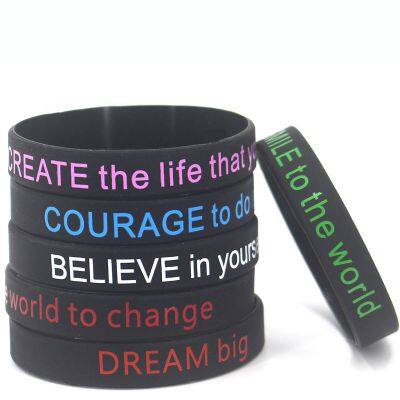 Hot Selling Manufacture in Stock Black Inspirational Words Silicone Bracelet Adult Activity Comfortable Soft Silicone Wristband