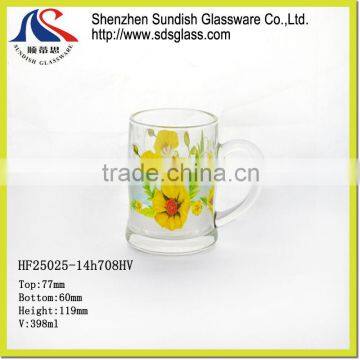 2013 new design printed glass mug HF25025-14h708HV