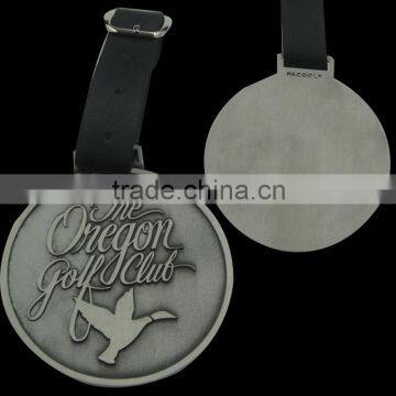 Antique Silver Golf Bag Tag, Make of Zinc Alloy, Round Shape