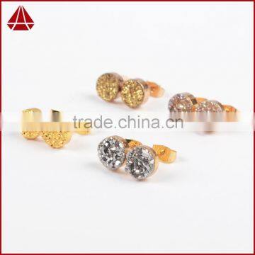 2016 Round Fashion Earrings High Quality Titanium Silver Druzy Stone Stud Earrings