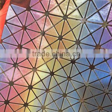 Special Materials pu leather fabrics with geometric figures and colorful flowers pattern ,and shiny glossy surface