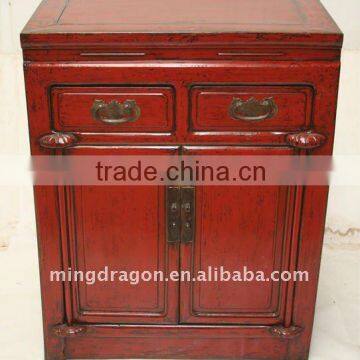 Antique Chinese Red Wedding Bedside Cabinet