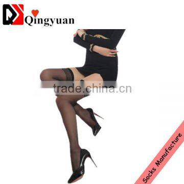 Lady Sexy Knee-high Black silk Socks with lace