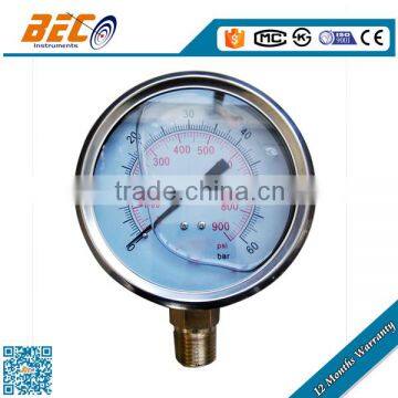 Industrial use Bottom mounting stainless Steel Case tank pressure gauge