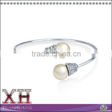 XH Jewelry Pearl Open Cuff Bangle Bridal Bracelet