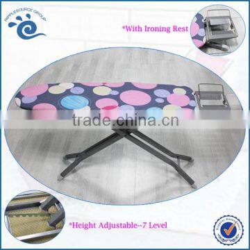 Height Adjustable 7 Level 170*30cm 100% Cotten Covered Metal Suqare Tube Household Ironing Table