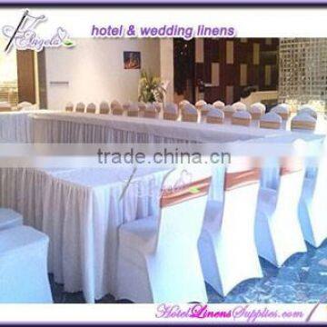 polyester fitted table skirts with shirred pleats, with topper for wedding events