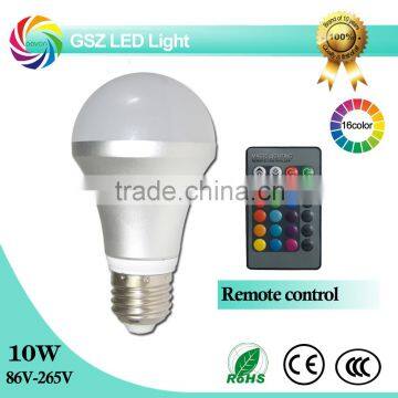 10W A19 E27 dimmable led rgb bulb with IR remote