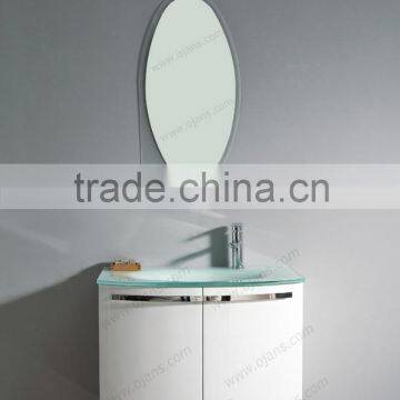 750mm gloss white modern MDF bathroom vanity with glass basin