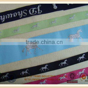 high density custom metallic silver horse damask ribbon