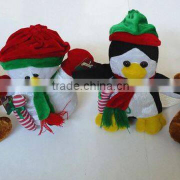 promotional cute Plush Christmas animal reindeer,snowman,santa clous,penguin Toy With Hat&scarf(102)