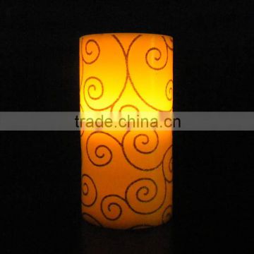 Big electronic pillar printed wax led candle with decal for house or party decor