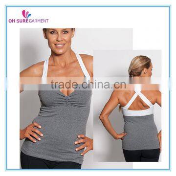 supplex/spandex dry fit Sexy cross back top womens sports tank top