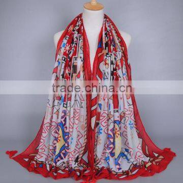 Female Big Flower Printed Tassel Scarf Autumn Popular Cotton Voile Shawls Wrap Head Pure Muslim Scarves/ Pashmina photo-2