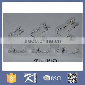 Interior decoration electroplated flat shape white porcelain ceramic rabbits