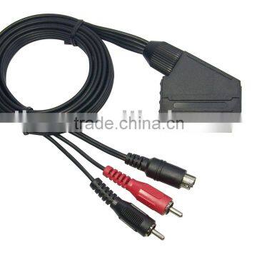 Scart Cable,Scart Plug to 2RCA+MD4P Plugs