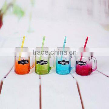 hot selling 4pcs Glass Mason Jar Set with Black Board glass drinkware set