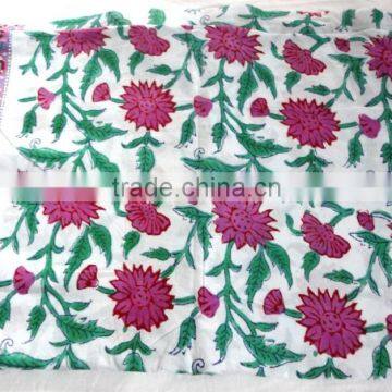 RTHCF-9 Pink Floral Leafs 100% natural block printed cotton cambric fabric Indian Traditional Designs manufacturer wholesaler