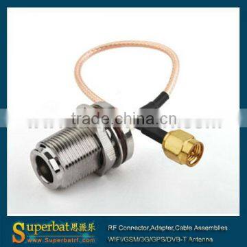 Cable assembly supply RP-SMA plug to N jack bulkhead with RG316 cable assemble jumper