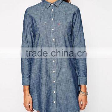 Button Detailed Closure Light Weight Denim Shirt Dress photo-2