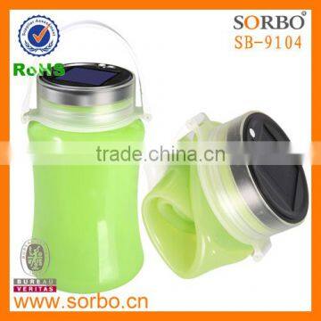 SORBO Novelty Design FDA Silicone Sports Foldable Water Bottle with Solar Camping Lantern for Outdoor