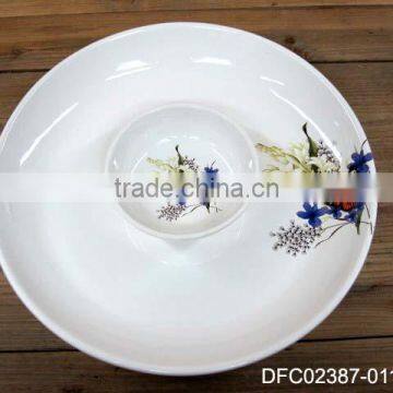 Round Kitchen Two-part Ceramic Serving Dish with Decal