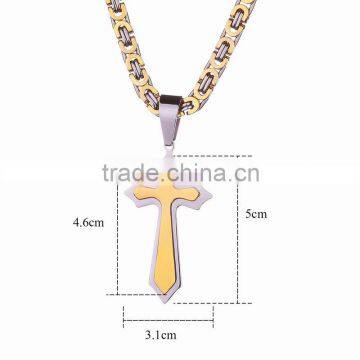 Retro European And Amerian Style Titanium Steel Gold Inlaied Silver Cross God Pendant Chain Necklaces For Christianity Church photo-2