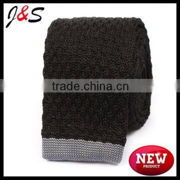 wholesale black silk or polyester knitted tie with grey flat end KT019