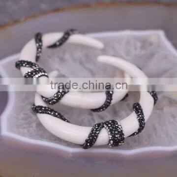 White / Black Resin Gem Pendant, Pave Crystal Twine Around Resin Horn Druzy Pendant photo-3