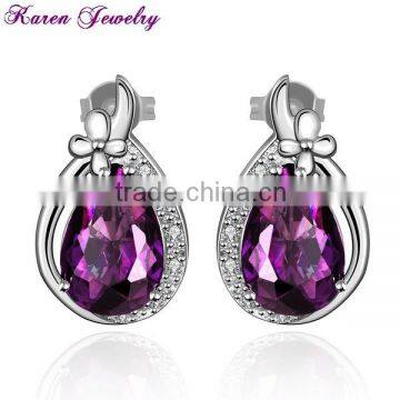 Fashion Amethyst Purple Zircon Stud Earrings for Women Platinum Plated Gold Earring Big Earrings