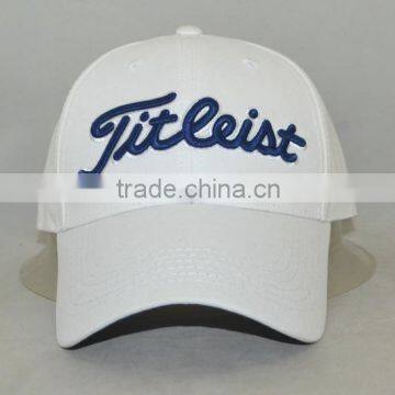 Professional custom 6 panel / 100% cotton/white/blue embroidery trademark/baseball cap