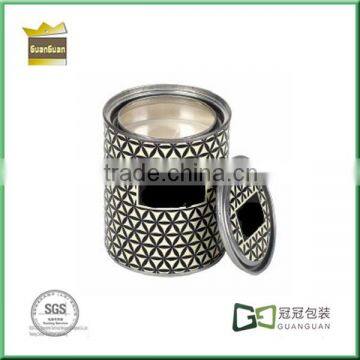 hot sale cheap and round metal candle box with maxmara printing