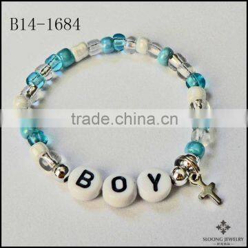 Adult Sizes Boy Beads Natural Color Pearl and Silver Bracelet Personalized Name Bracelet Cross Charm Bracelet Jewelry