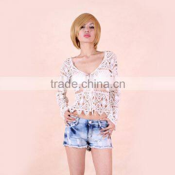 latest clothes sleeveless women white lace top