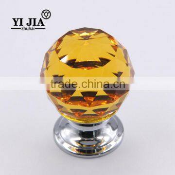 Solid Brass Base Honey Amber Diamond Cut Glass Pulls and Knobs for Cabinets photo-3