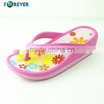 Latest fashion and flower printed EVA high heel slippers for lady