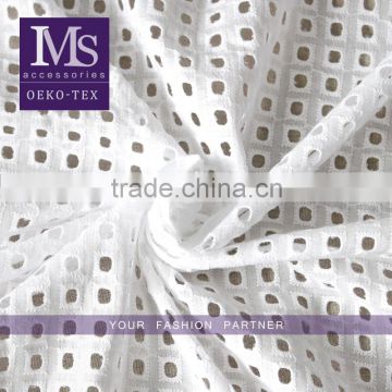 Wholesale soft cotton embroidery fabric, cotton fabric with square hollow design for garment