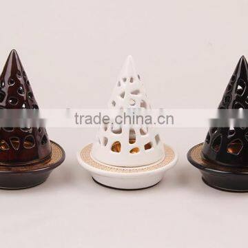 Wholesale Top Sell Pyramid Hollow Out Ceramic Incense Burner With Round Bottom