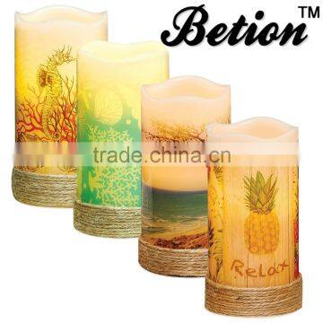 led flameless candles Sea Themed Flameless Pillar Candles wax led candles 3''x6''