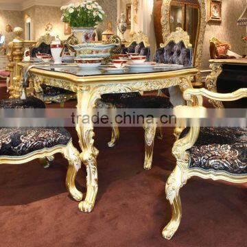 French Antique Wooden White Dining Table With Purple Fabric Dining Chair For 6 People / Luxury European Dining Room Furniture photo-5