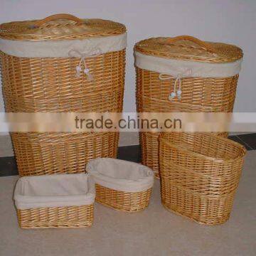 Linyi new durable handicraft wicker trash can hamper with fabric